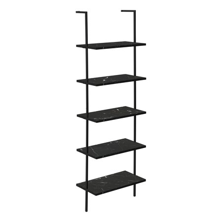 MONARCH SPECIALTIES Bookshelf, Bookcase, Etagere, Ladder, 5 Tier, 72"H, Office, Bedroom, Metal, Black Marble Look, Black I 3684